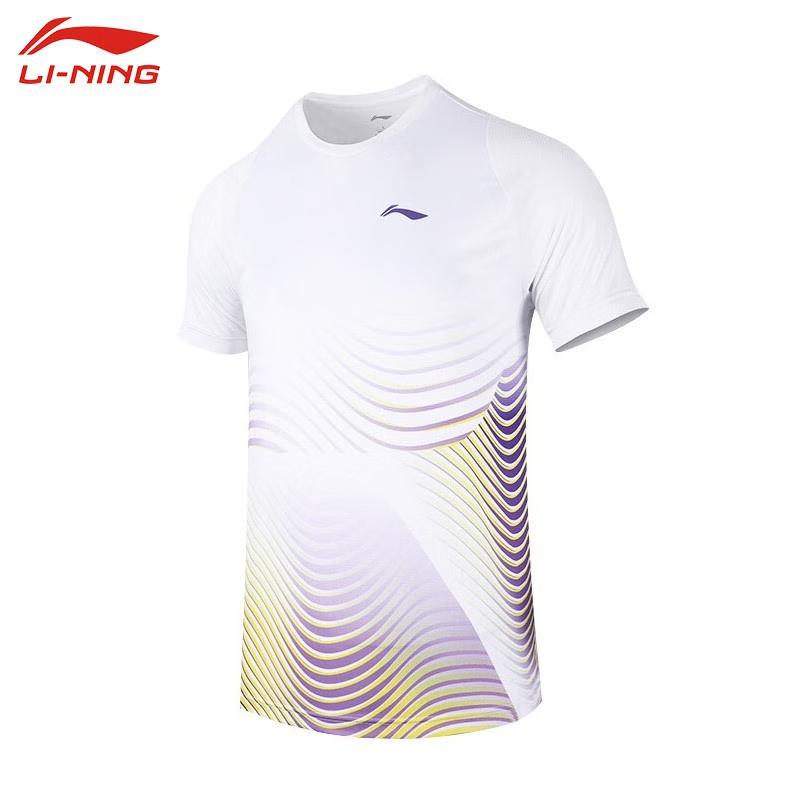 Li Ning Badmintonová série Rychleschnoucí sportovní oblečení s kulatým výstřihem Unisex sportovní oblečení Bílá AAYS059-4