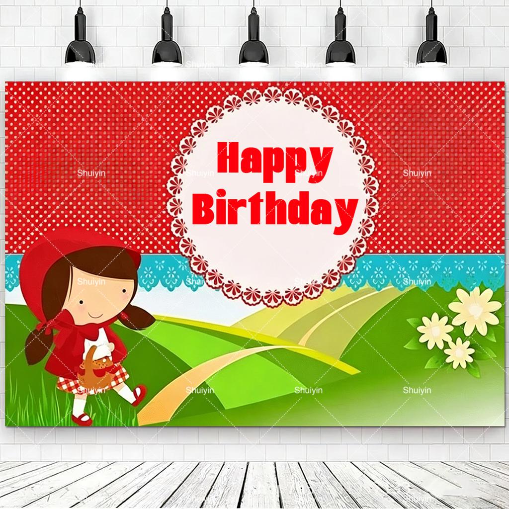Cartoon Little Red Riding Hood Backdrop Girl Birthday Decorations Party Supplies Baby Shower Banner Photo Shoot Props Kids Gifts