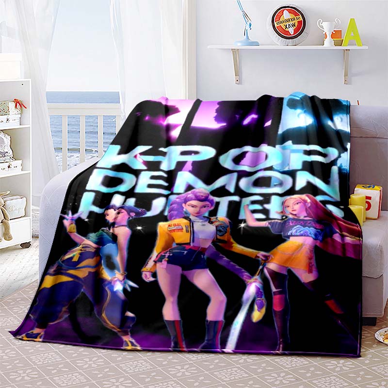 K-Pop-Demon-Hunters Blanket Hot Anime Flannel Blanket Fan Gift Suitable for Home Leisure Camping Travel Multifunctional Blanket1