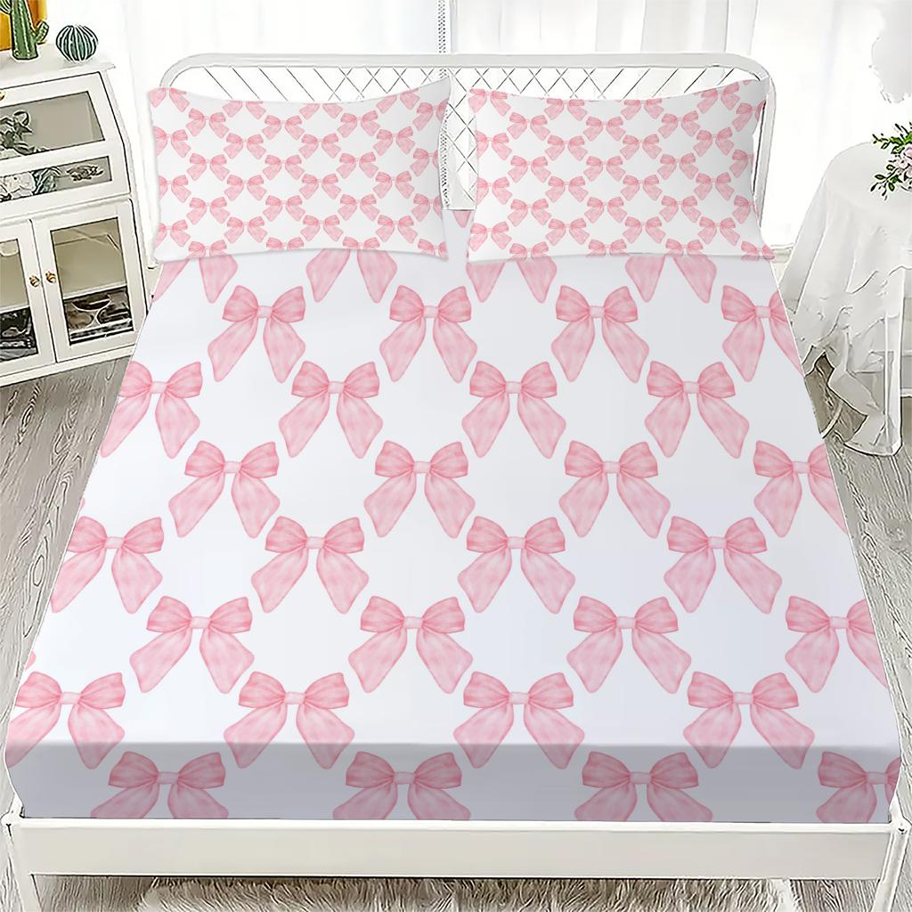 2/3pcs Bowknot Personalized Fitted Sheet Set Bowknot Personalized Bedding Set Comfortable Skin Friendly Cute Style 180x220cm