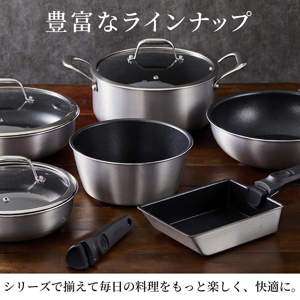 Iris Ohyama 28cm Deep Frying Detachable Diamond Grace Pan, IH/Gas Compatible, Handle, Lightweight, Silver, DG-S28F