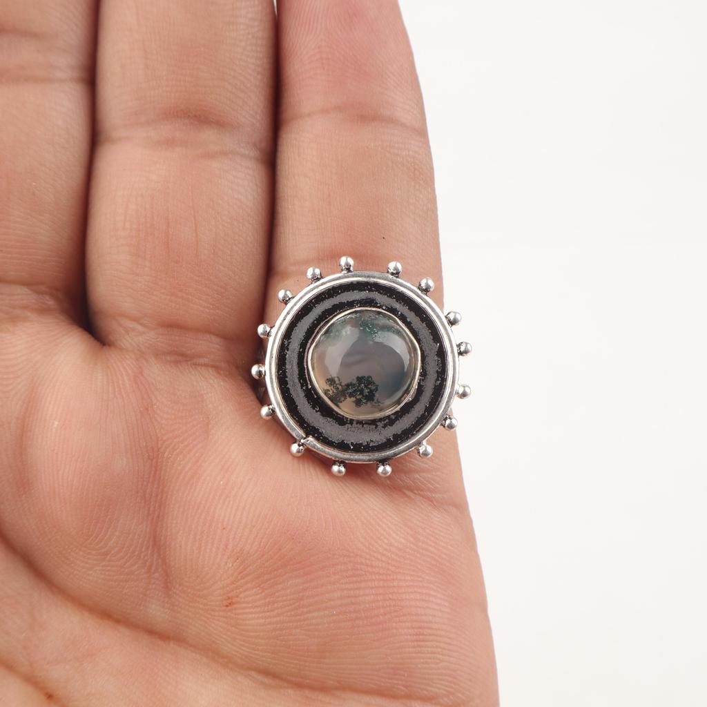 Moss Agate Ring Jewelry, 925 Solid Sterling Silver Ring, Handmade Gorgeous Silver Ring, Moss Agate Balancing Gemstone Jewelry For Women