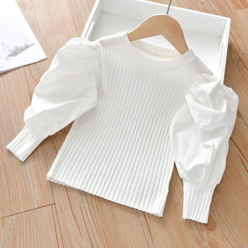 Girls' Puff Sleeve Ribbed Long-Sleeve Top - Casual Spring 2025