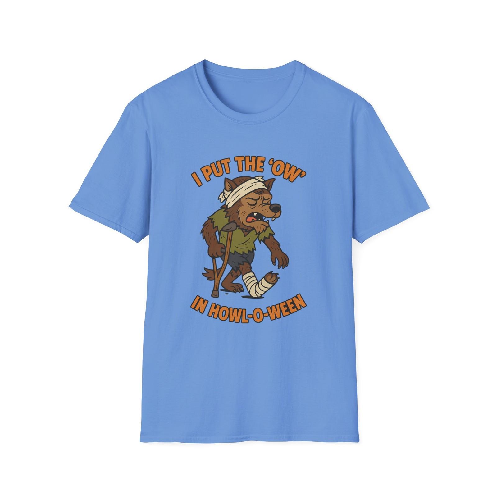 Unisex Softstyle T-Shirt Mens Womens Tees Top – Howl-O-Ween, Limping Werewolf, Halloween Humor 2XL