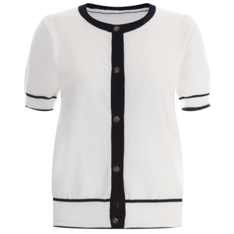 Shop Women Color Block Round Daily Short Sleeve Knit 100 Cotton Cardigan Bomw