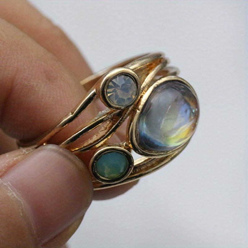 Vintage Wide Ring Inlaid Sapphire Match Daily Outfits Dainty Party Accessory Classic Jewelry For Female Multi Sizes To Choose