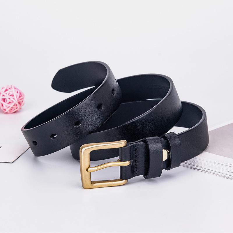 Neuer europäischer und amerikanischer Kupfer-Dornschließe-Gürtel Jurgent Leder Kopfschicht Rindsleder Reines Rindsleder Dünner Gürtel