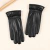 New Keep Warm Leather Gloves Black Windproof Full Finger Gloves Winter Gloves Women