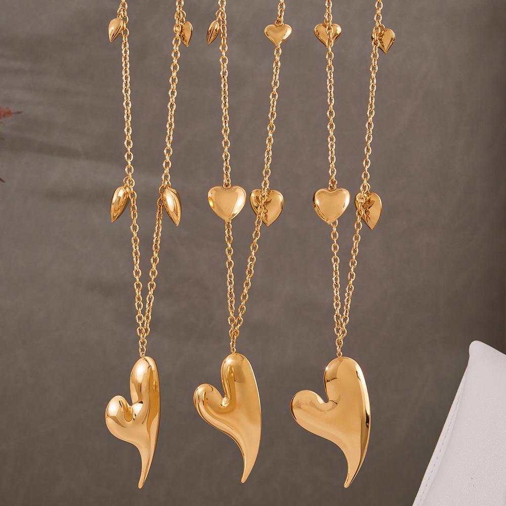 Qiong Yao 18K Gold Plated Double Layer Peach Heart Sweater Chain Necklace