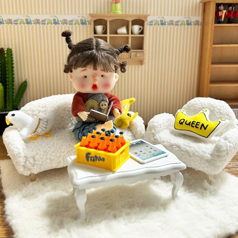 1:12 Dollhouse Miniature Sofa Chair Soft Single Sofa Double Sofa With Pillow Trendy Toys Doll Home Furniture Decor Toy