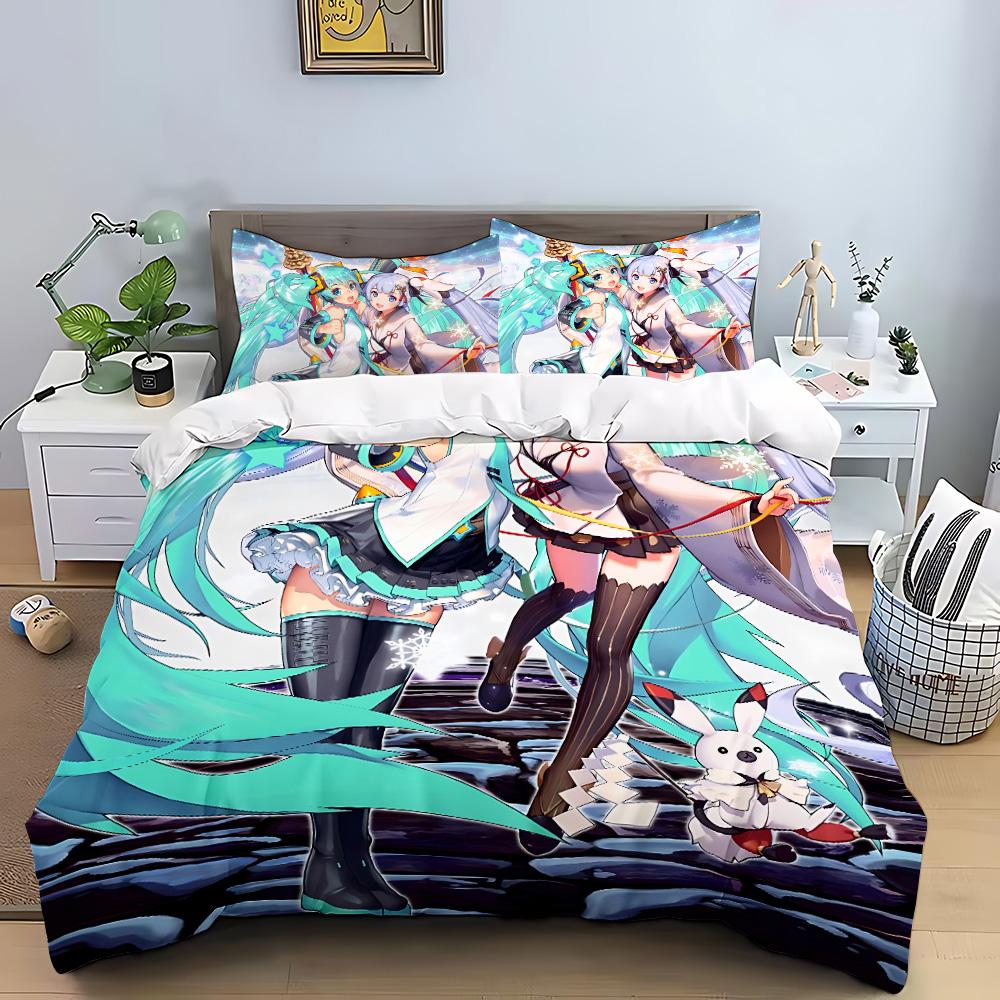 Hatsune Miku Anime Duvet Cover Pillowcase Bedding Set Adult Boy Girl Bedroom Decoration Children Gift Single Double Large Size