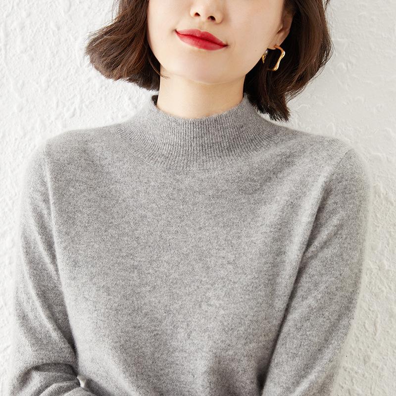 Podzim Zima Dámské Svetry Dámské Volný Kašmírový Svetr Dlouhý rukáv Spodní Pletený Svetr Poloviční rolák Svetry Pulovr