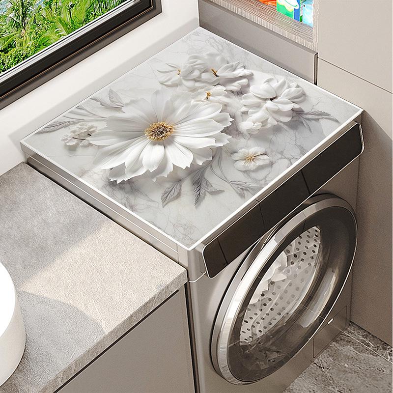 TEMU Floral Print Dustproof Washing Machine & Dryer Pad - Water-Absorbing, Non-Slip, Decorative Sunscreen Cover