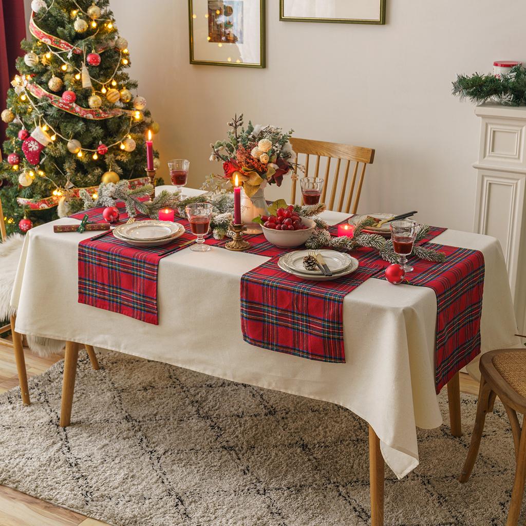 2026 1PC Red Tablecloth Plaid Table Runner Placemat Heat Insulation Mat Christmas Fabric High Temperature Resistant Home Coaster Decoration