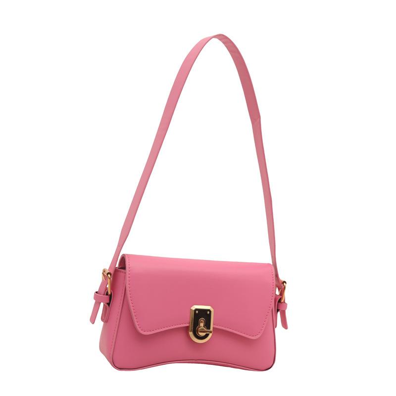 Fashion urban elegant retro casual women  solid color new lock single shoulder underarm small square bag
