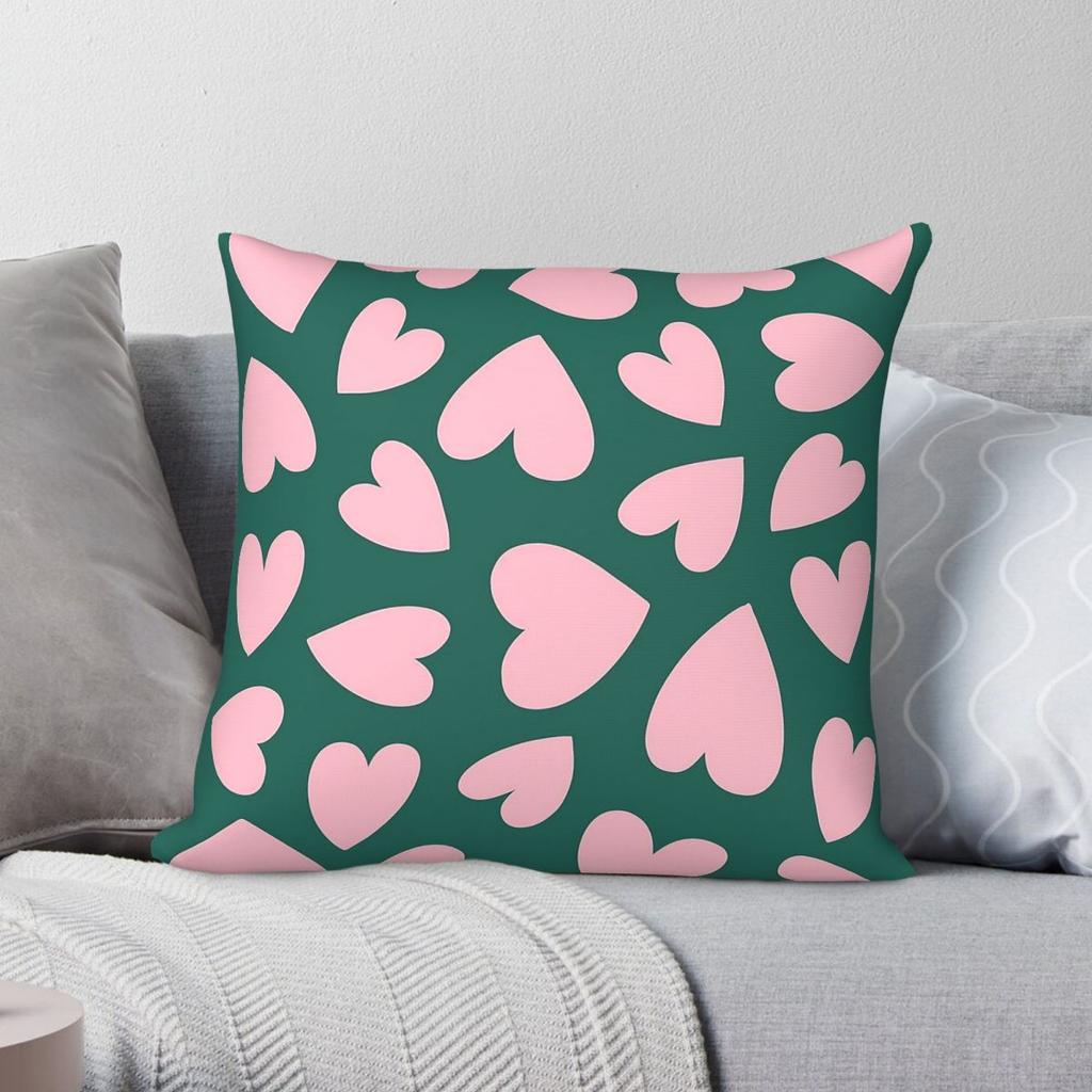 Pink And Green Heart Square Pillowcase Polyester Linen Velvet Printed Zip Decor Car x