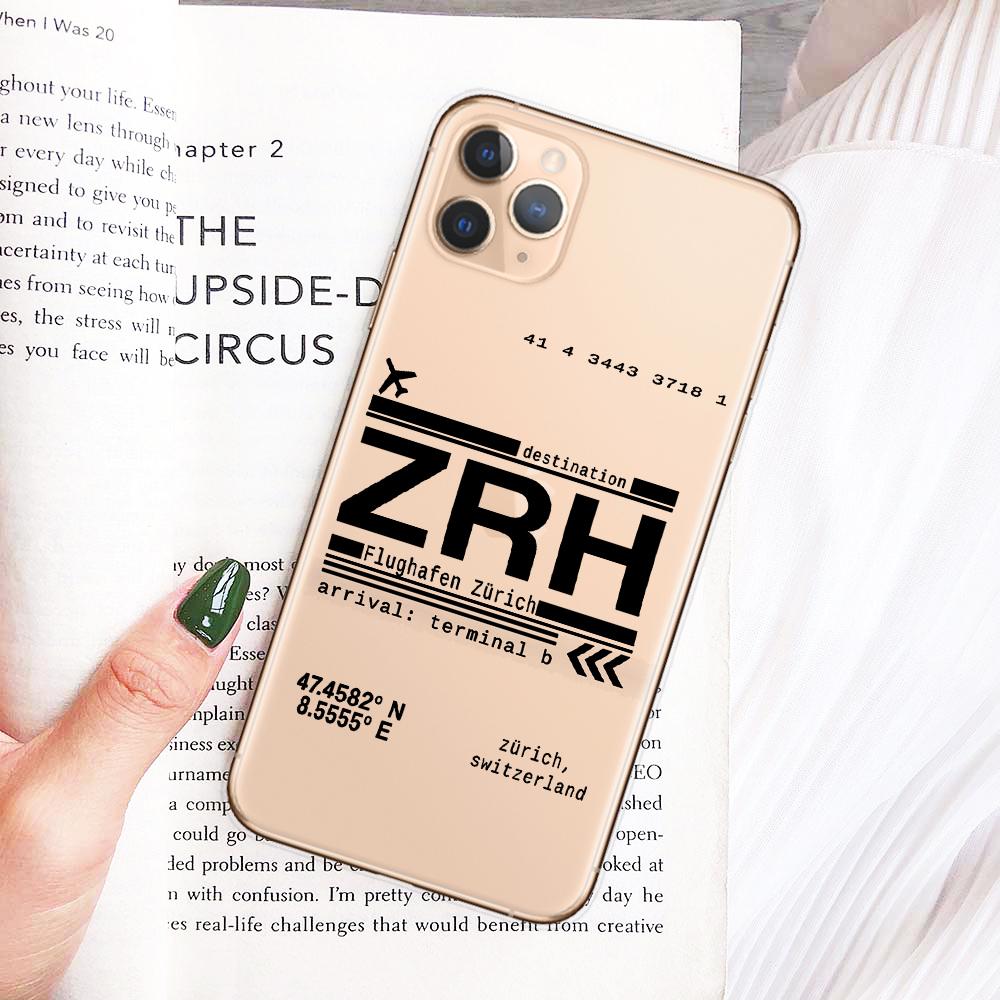 

Прозрачный чехол для телефона с кодом аэропорта мира для iPhone 11 Pro Max 2019, мягкий чехол для путешествий по стране на самолете для iPhone X 7 8 Plus XR XS Max iPhone 11Pro Max