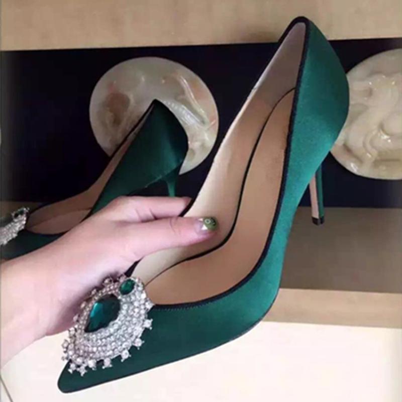 Fashion New Rhinestone Pointed High Heels Wedding Shoes Sexy Satin Women Pumps