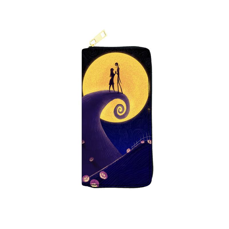 Nightmare Before Christmas PU Leather Long Wallet for Women Zip Clutch Purse Makeup Bag Jack Skellington Print 3pcs