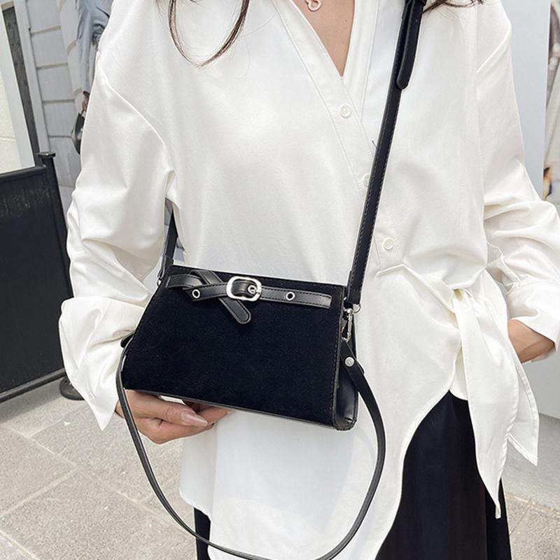 Yogodlns Retro Suede One Shoulder Bags for Women Early Autumn Square Frosted Solid Zipper Crossbody Bag Versatile Commute Handbags