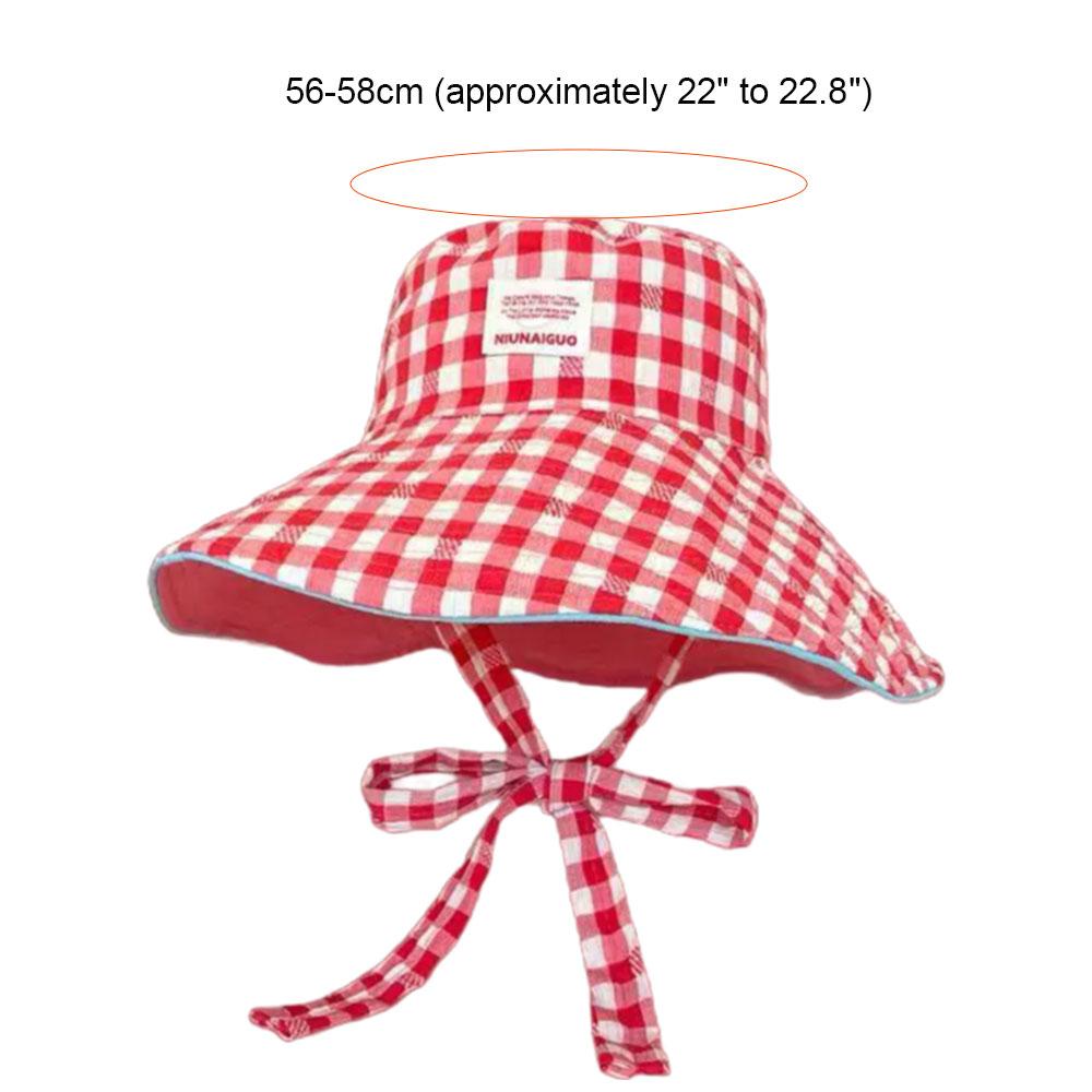 Plaid Fisherman's Hat Dual-Style Reversible Wear Wide Brim Sun Hats With Chin Strap Cute Pastel Plaid Beach Hat For Outdoor Trav
