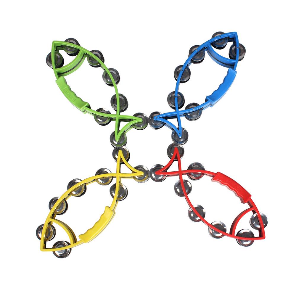 Clochette à main hochet tambourin poisson percussion avec double grelots métalliques jouet musical éducatif pour enfants pour fête jeux de danse couleur aléatoire