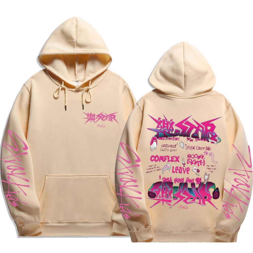 Stray Kids Pullover Hoodie Front Song Titles Icons Gradient Dripping Logo Just Feel Drawstring Hood Oversized Unisex K‑Pop Streetwear Fan Merch