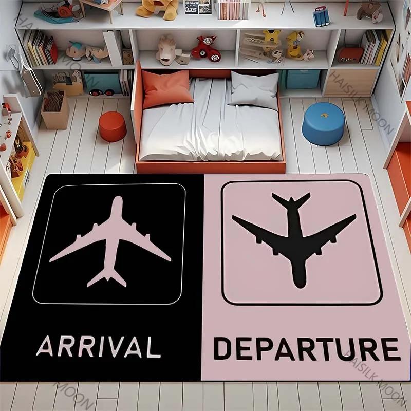3D HD Aviation Theme Airplane Runway Printed Carpet! Anti-slip Sound Insulation, Living Room Bedroom Entrance Door Mat Sofa Rugs