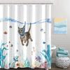Pirate Cat Riding Shark Shower Curtain Funny Space Galaxy Rainbow Waterproof Fabric Bath Curtain With Hooks For Bathtub Decor