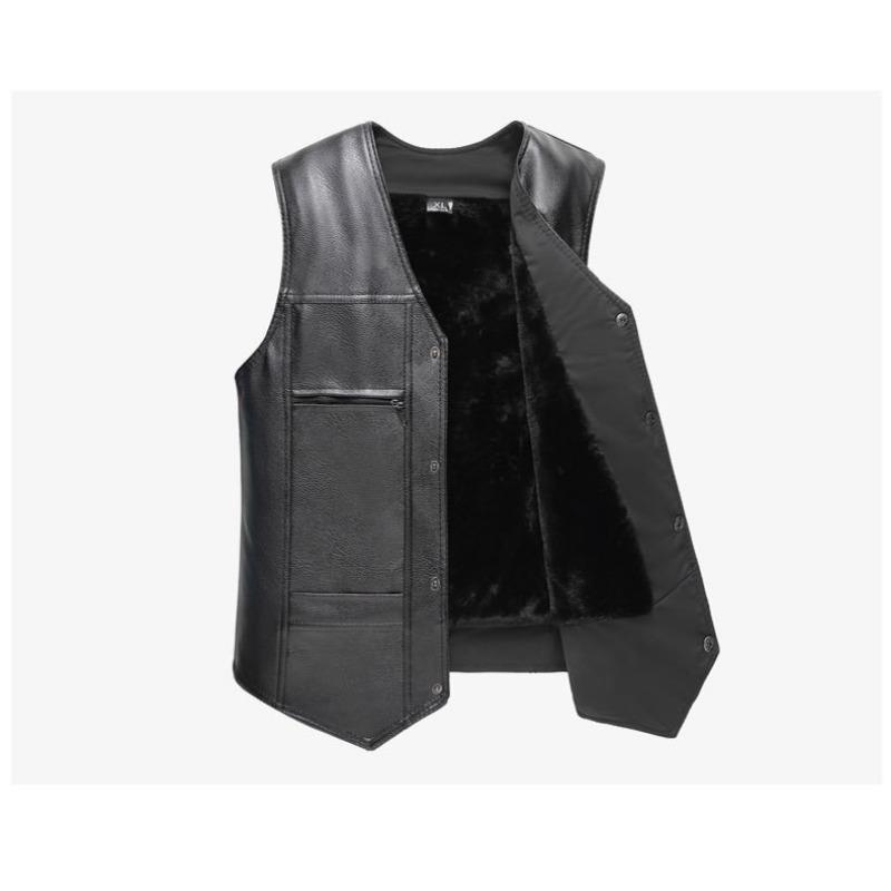 Men Fleece Thickened Warm Casual Plus Size Leather Vest For Autumn Winter