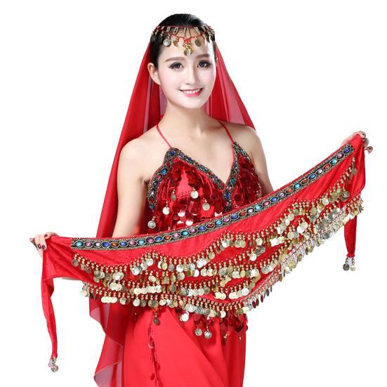 Pásek Pas Řetízek Trojúhelníkový s mincemi Poutavé Samozavazovací Ruční Oblékání Prodyšné Ženy Břišní tanec Hip Šátek Festival Oblečení