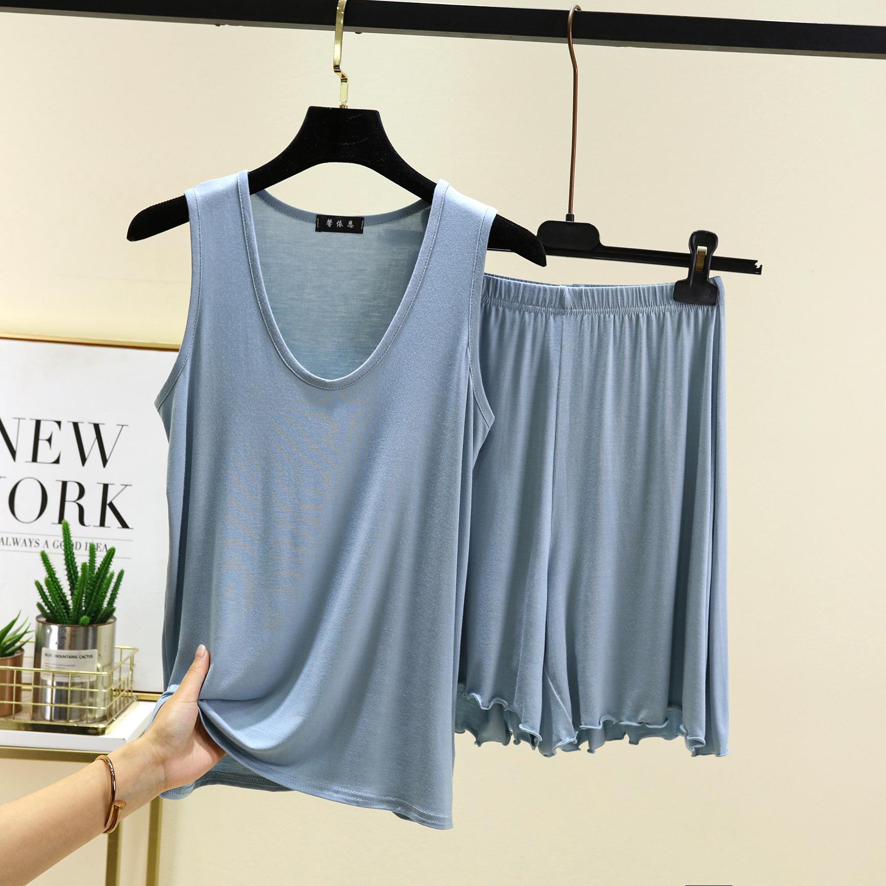 

Модальные майки с U-образным вырезом и шорты, летняя женская домашняя одежда, комплект из 2 предметов, повседневная майка и короткие брюки, удобная одежда для сна 2XL