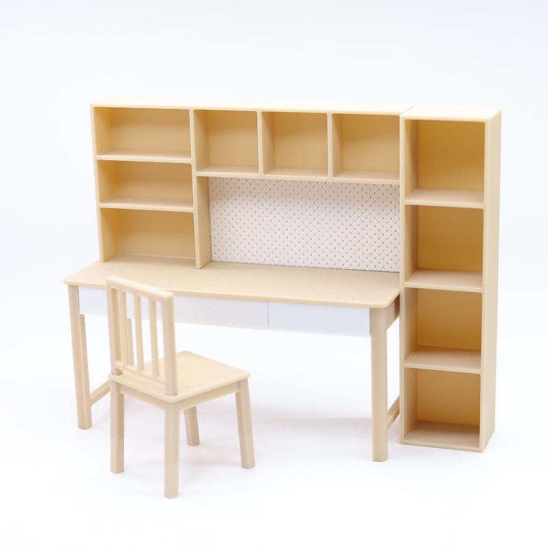1 Set 2025 New 1/12 Dollhouse Miniature Study Room Furniture Kit Bookshelf Desk and Chair Toy for Children Gift