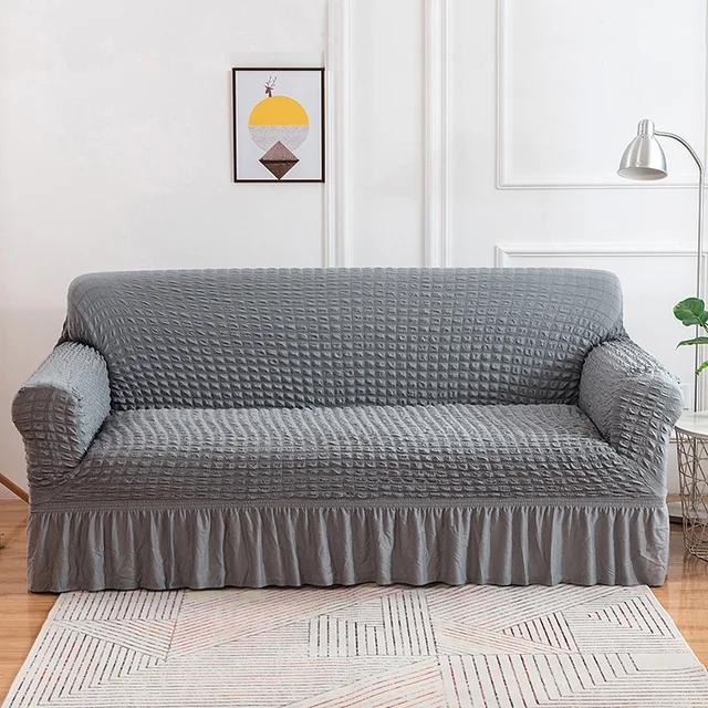 Pink Plaid Seersucker Skirt Elastic Stretch Sofa Cover for Living Room 1 2 3 4 Seat Armchair Cover L Shape Couch Covers for Sofa