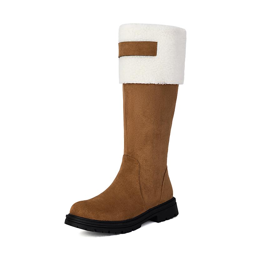 

Ботинки зимние больших размеров из овечьей шерсти с вставками из матового бархата, на толстой нескользящей подошве из губки, на молнии сбоку, с плюшевой подкладкой, ботинки до колена 39 коричневый
