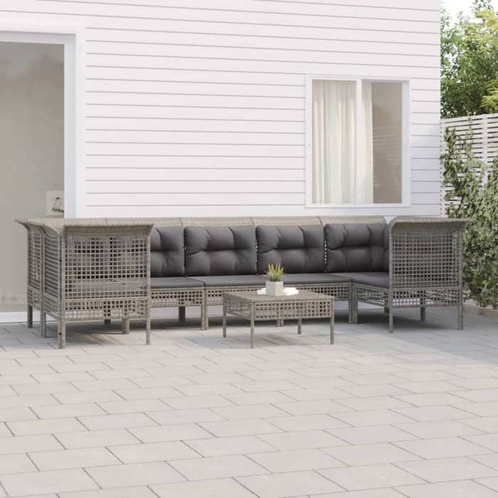 VidaXL Salon de Jardin avec Coussins 8 pcs, Ensemble de Meubles de Terrasse, Mobilier d'Extérieur, Canapé de Patio, Moderne, 3187565