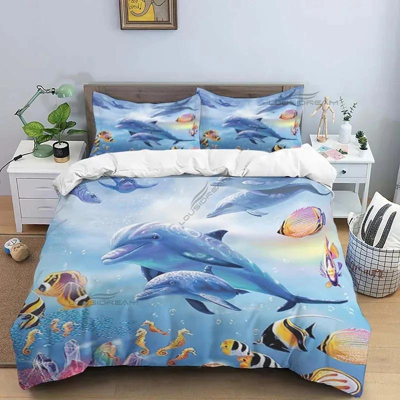 Dolphin Pattern Comforter Bedding Set,Duvet Cover Bed Set Quilt Cover Pillowcase,King Queen Size Bedding Set