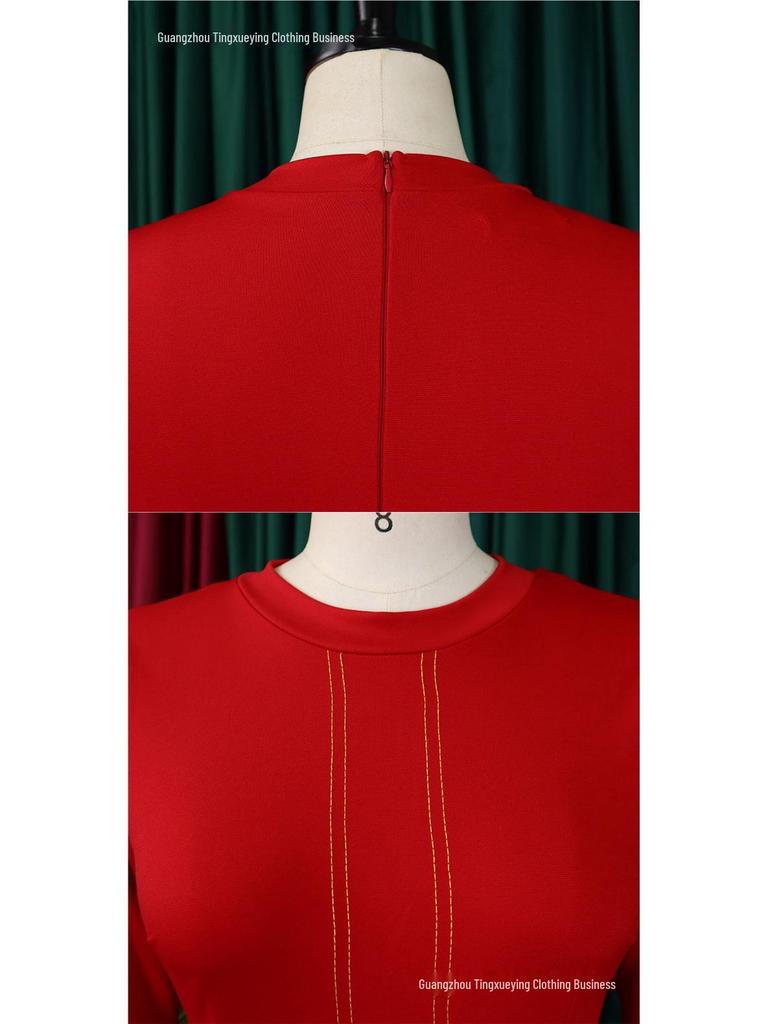 African Plus Size Women's Elegant Stand Collar Big Swing Dress