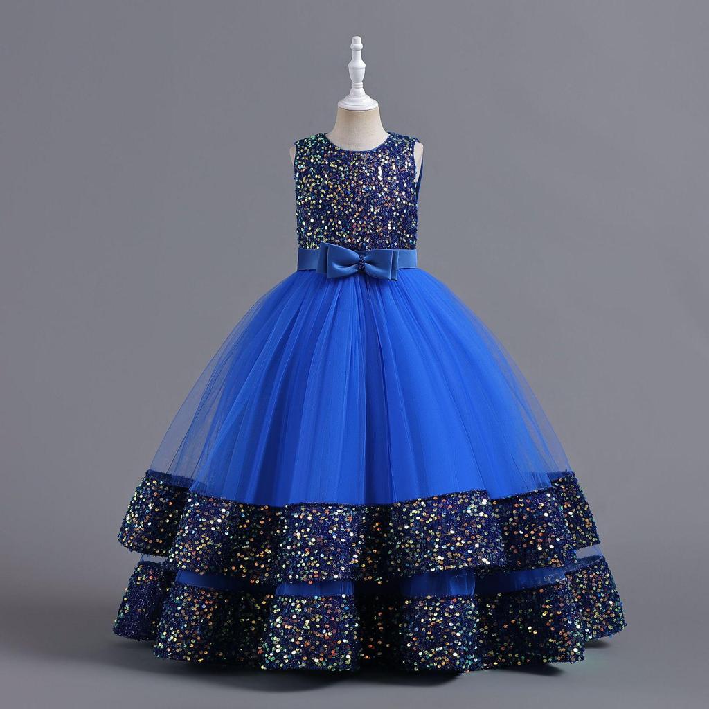 Sequined Bow Princess Dress - High-End Formal Flower Girl Attire