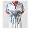 Men's Striped Knit Short Sleeve Button Up Shirt Casual Breathable Fashion Top for Summer Daily Wear