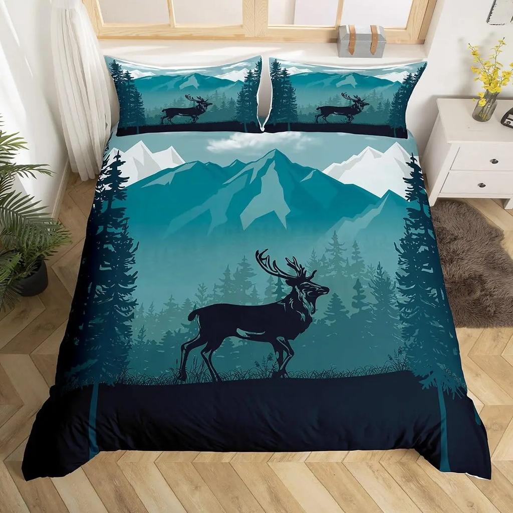 Deer Elk Duvet Cover King Queen Farm Deer Forest Comforter Cover Moose Wildlife Animal Bedding Set Camping Hunting Quilt Cover