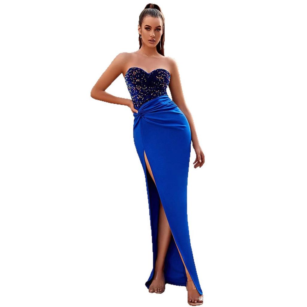 Amazon European and American Fashion Backless Split Dress, Women's New Tube Top Slim Sexy Dress Dress