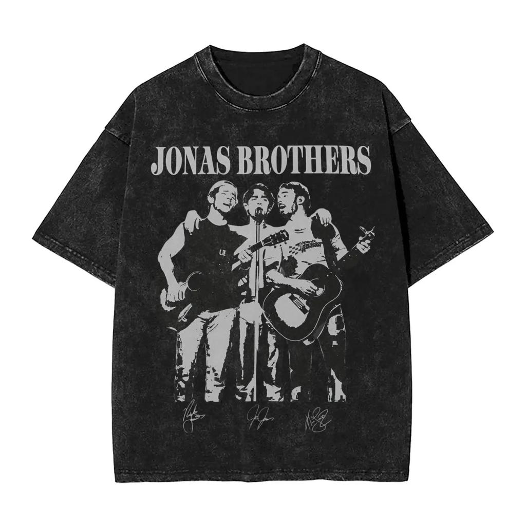 Summer Tee Hot Sale Jonas Brother th Anniversary Poster Print TShirt Unisex Women Vintage Washed Cotton Oversized Harajuku Style