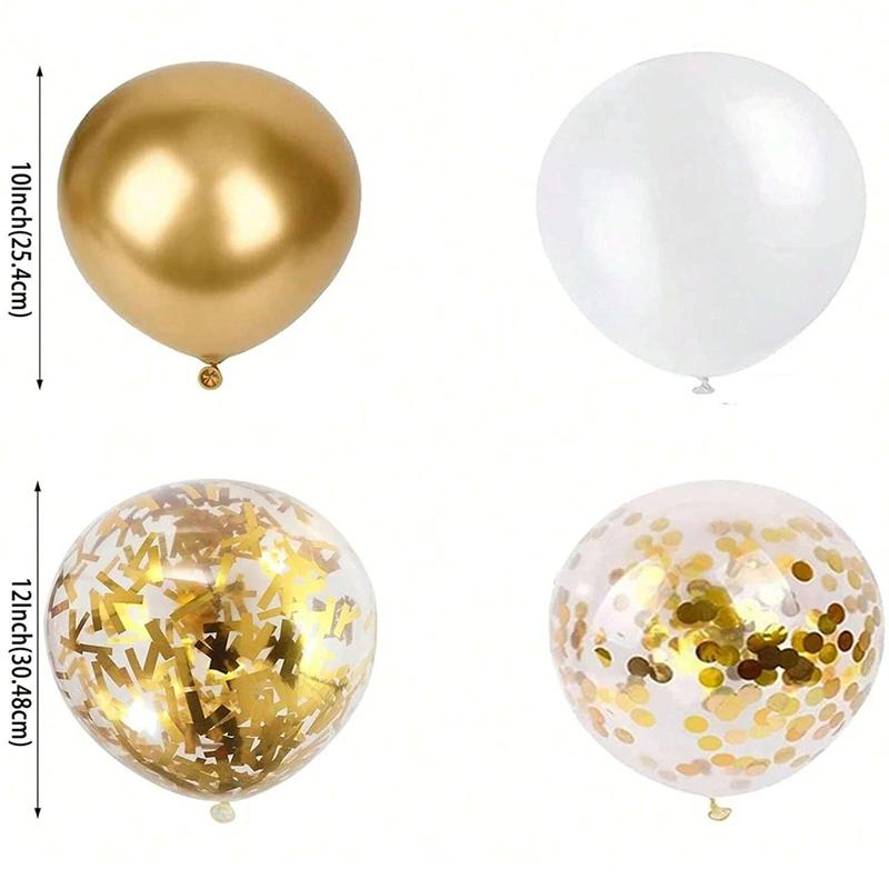 30PCS 10/12Inch White And Golden Balloons Pearl White Balloons Golden Confetti Balloons For Birthday Weddings Anniversary Party