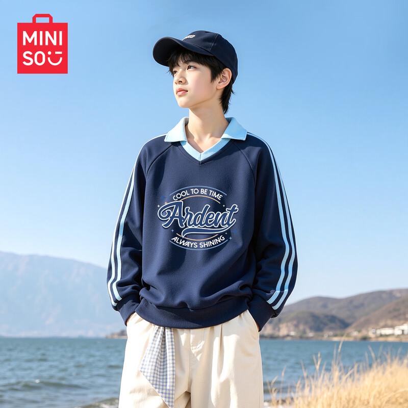 Miniso Boys' Casual Polo Collar Pullover Sweatshirt
