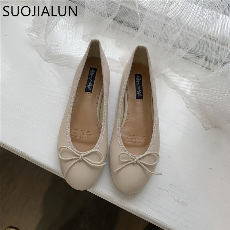 Fashion SUOJIALUN 2025 Autumn Women Flat Shoes Fashion Round Toe Shallow Slip On Ladies Elegant Ballerinas Shoes Casual Dress Ballet Sho