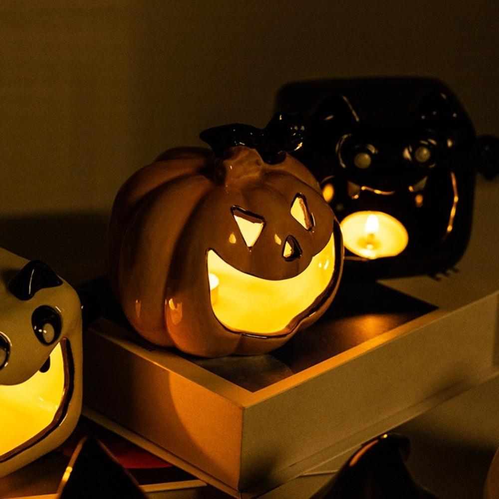 Cartoon Halloween Pumpkin Candlestick Ceramic Bat Candle Holder Cute Ghost Candlestick Bar