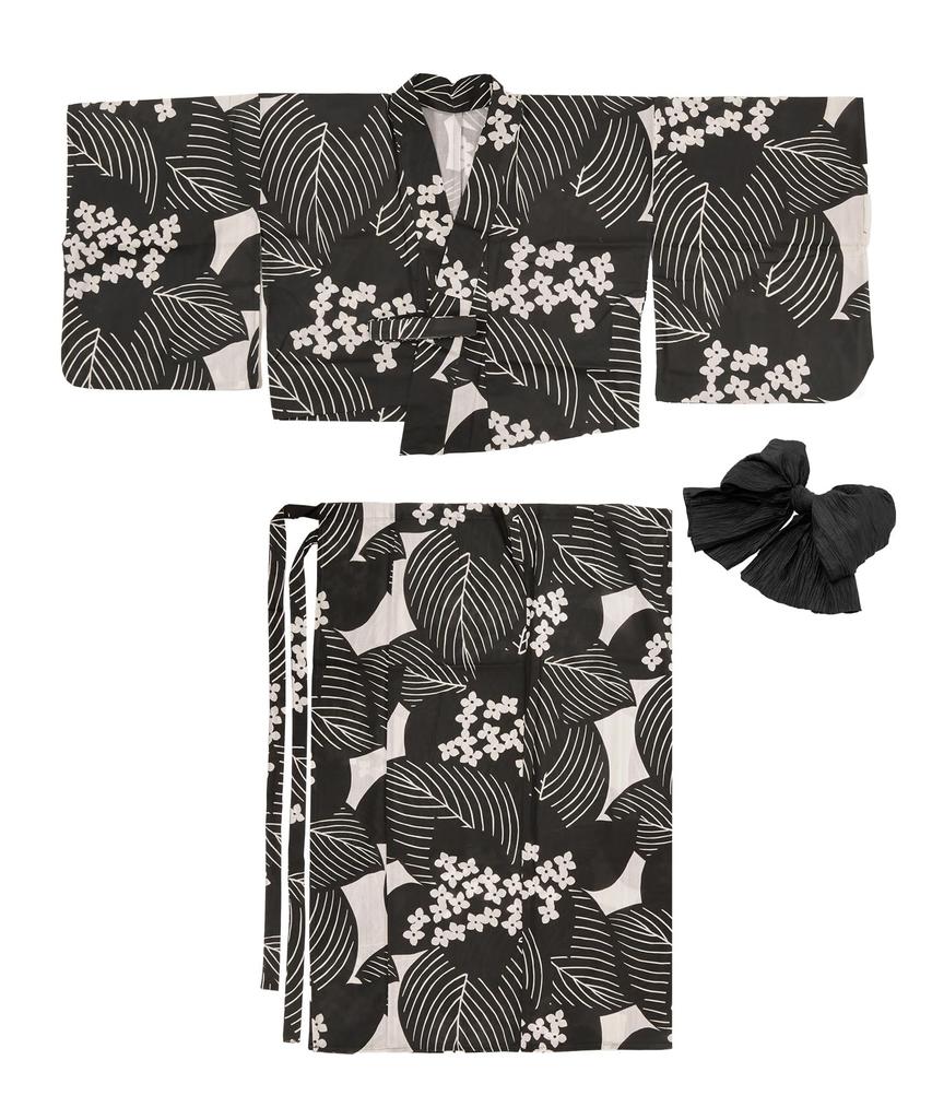 Yukata Unique Set Heiko AB Painting Flower Free [KYOETSU] [Kyoetsu] Set, Weave, Two-Piece (Yukata, Obi), Women's (Ink Shadow, Size)