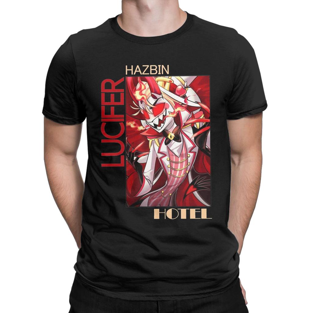 Herren T-Shirts Hazbins Hotels Lucifer Humor Reines Baumwoll T-Shirt Kurzarm T-Shirt Rundhals Kleidung Erwachsener