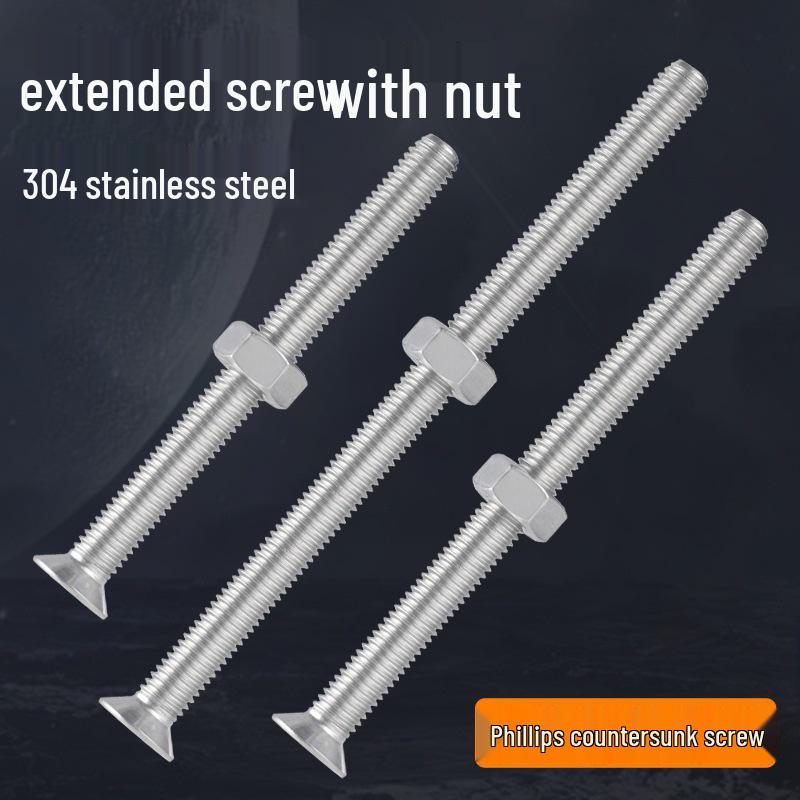 304 Stainless Steel Extra Long Phillips Flat Head Screws and Nuts Set (2M, 3M, 4M)